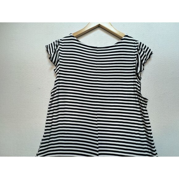 Old Navy Flutter Sleeves Swing Dress Womens Size L Black White Striped Casual - Picture 11 of 11